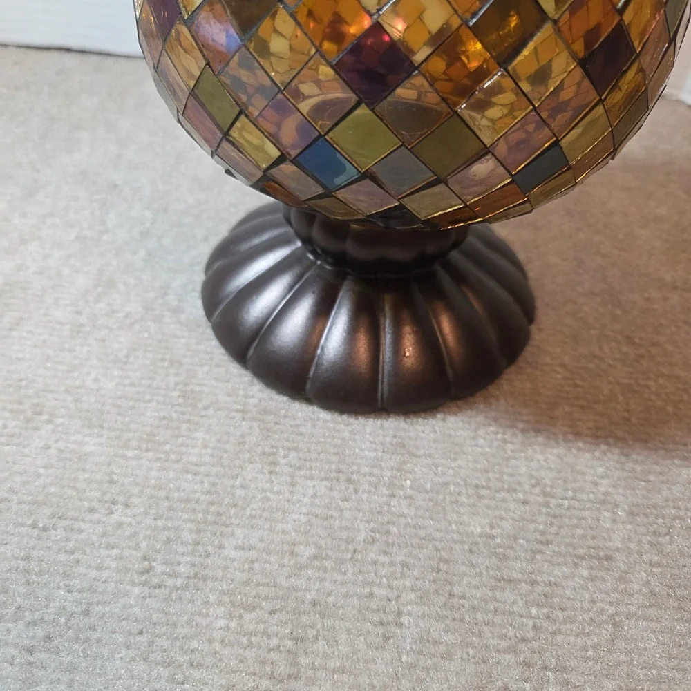 PartyLite GLOBAL FUSION Hurricane Mosaic Glass Rainbow Candle Holder 12" Tall - Picture 7 of 8